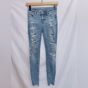 American Eagle The Dream Jean Mid Rise Distressed Frayed Hem Jegging Jeans